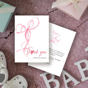 Moderne rosa Schleife Baby Shower Band Herz Dankeskarte