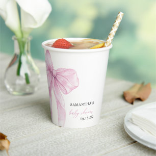 Moderne rosa Schleife Baby Shower Pappbecher