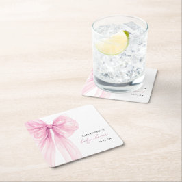 Moderne rosa Schleife Baby Shower  Rechteckiger Pappuntersetzer