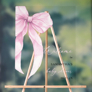 Moderne rosa Schleife Baby Shower Willkommen Acrylschild