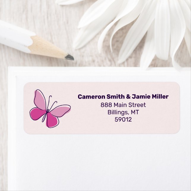 Moderne rosa Schmetterling Doodle Blush-Rücksendea (Insitu)