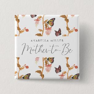 Moderne rosa Schmetterlingsmama zum Baby-Dusche Button