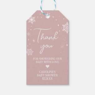 Moderne rosa Schneeflocken Baby Dusche Fevor Tags Geschenkanhänger