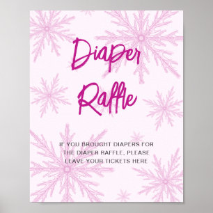 Moderne rosa Schneeflocken-Baby-Shower-Windel-Raff Poster