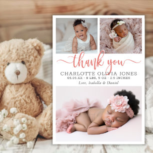 Moderne rosa Schrift Baby Mädchen Geburt Foto Coll Ankündigung
