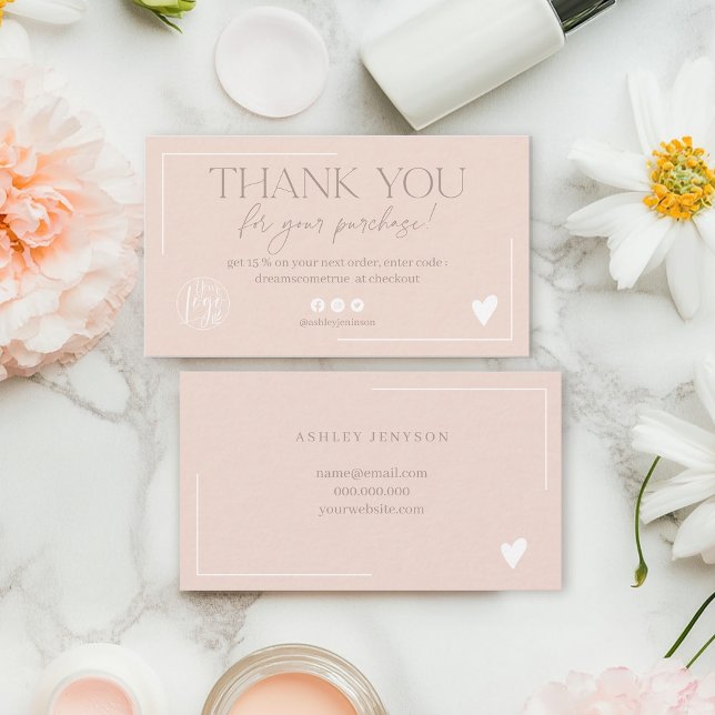 Moderne Rosa-Schriftenreihenfolge danke Visitenkarte (Modern blush pink script order thank you business card)