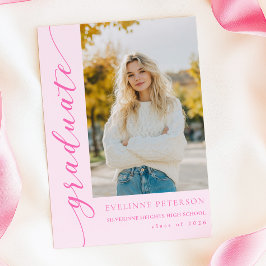 Moderne rosa Schriftfoto-Abschluss-Einladung Einladung