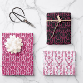 Moderne rosa Schwarz-weiß geometrische japanische Geschenkpapier Set