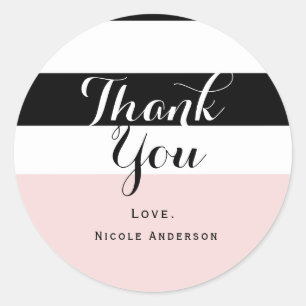 Moderne Rosa Schwarz-Weiß-Gestreifte Party Runder Aufkleber