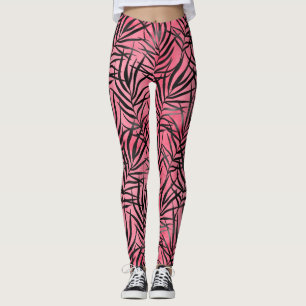 Moderne rosa schwarze Blattmuster-Stil-Yoga Leggings