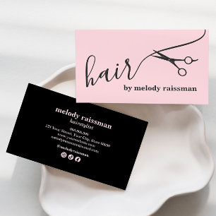 Moderne rosa schwarze Friseurstil-Schrift Geschäft Visitenkarte