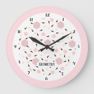 Moderne rosa schwarze geometrische Dreiecksstruktu Große Wanduhr