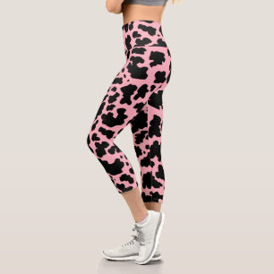 Moderne rosa schwarze Kuh Spots Print Cowgirl Capri Leggings