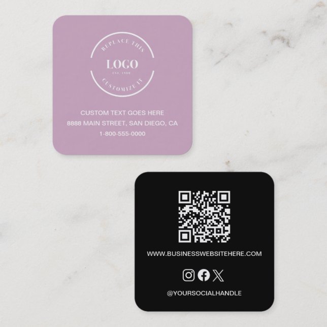 Moderne rosa Schwarze Logos Visitenkarte QR-Code (Vorne/Hinten)