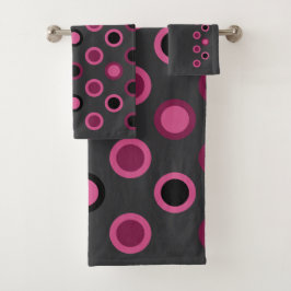 Moderne rosa, schwarze und graue Punkte im Mittela Badhandtuch Set
