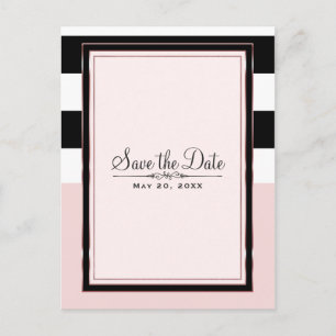 Moderne rosa schwarze und weiße Streifen "Save the Ankündigungspostkarte