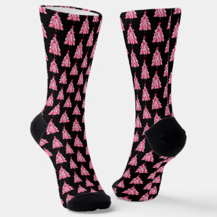 Moderne rosa-schwarze Weihnachtsbaum-Muster Socken