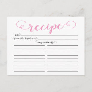 Moderne rosa Script Brautparty Rezept Karten