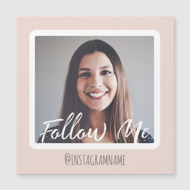 Moderne rosa Social Media Folgen Sie mir Foto Magn Magnetkarte (Vorderseite)