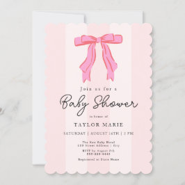 Moderne rosa Streifen Coquette Bow Babydusche Einladung