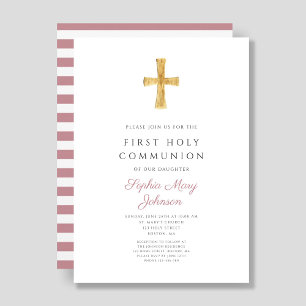 Moderne rosa Streifen Cross Girl Erste Kommune Einladung