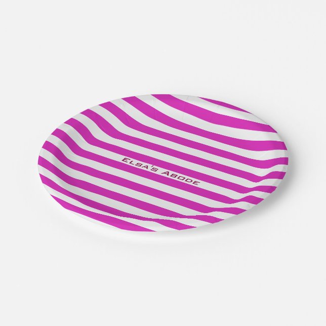Moderne rosa Streifen in jeder Farbe mit benutzerd Pappteller (Schrägansicht)