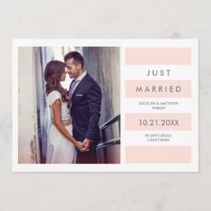 Moderne rosa Streifen   Just Married Foto Ankündigung