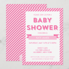 Moderne rosa Streifen Kinderdusche Einladung