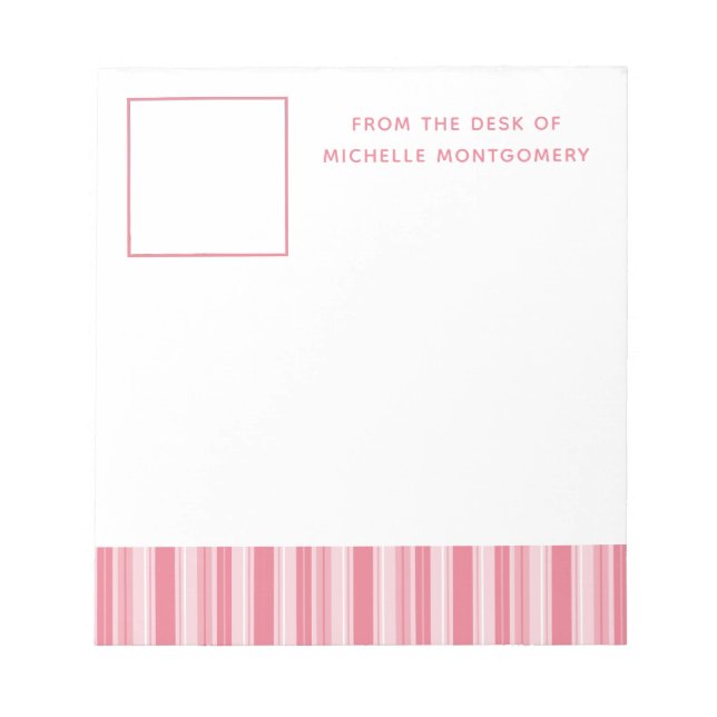 Moderne rosa Streifen Personalisiertes Foto Notizblock (Vorderseite)