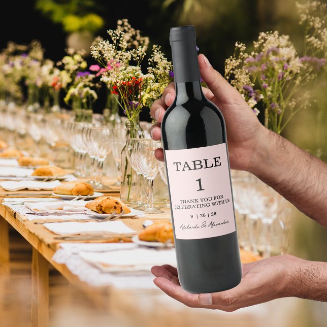 Moderne rosa Tablettnummer Hochzeit   Weinetikett (Von Creator hochgeladen)