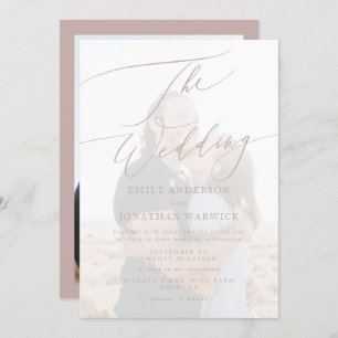 Moderne Rosa Taupe Calligraphie Einfaches Foto Hoc Einladung