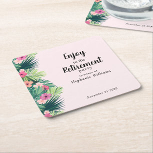 Moderne rosa tropische Blumen Ruhestandsparty Rechteckiger Pappuntersetzer