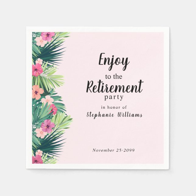 Moderne rosa tropische Blumen Ruhestandsparty Serviette (Vorderseite)