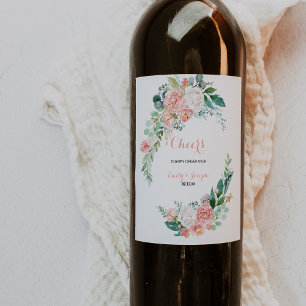 Moderne rosa tropische Blumenweinmarken Weinetikett