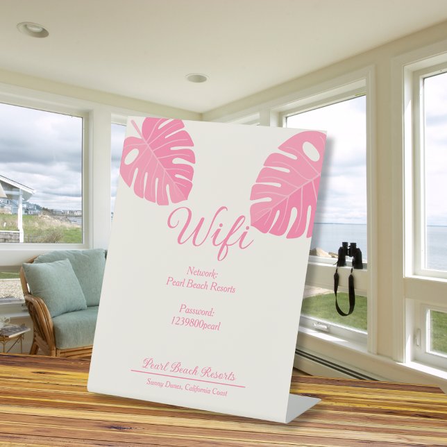 Moderne rosa tropische Leaf Beach WLAN Vermietung Sockelschild (Von Creator hochgeladen)