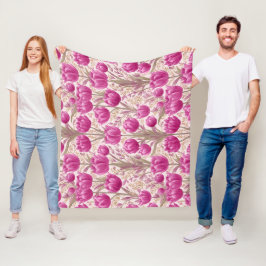 Moderne rosa Tulpe weißes Blumenmuster Fleecedecke