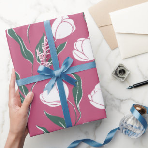 Moderne rosa Tulpe weißes Blumenmuster Geschenkpapier