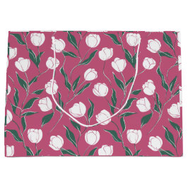 Moderne rosa Tulpe weißes Blumenmuster Große Geschenktüte