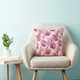 Moderne rosa Tulpe weißes Blumenmuster Kissen