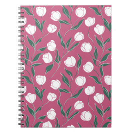 Moderne rosa Tulpe weißes Blumenmuster Notizblock