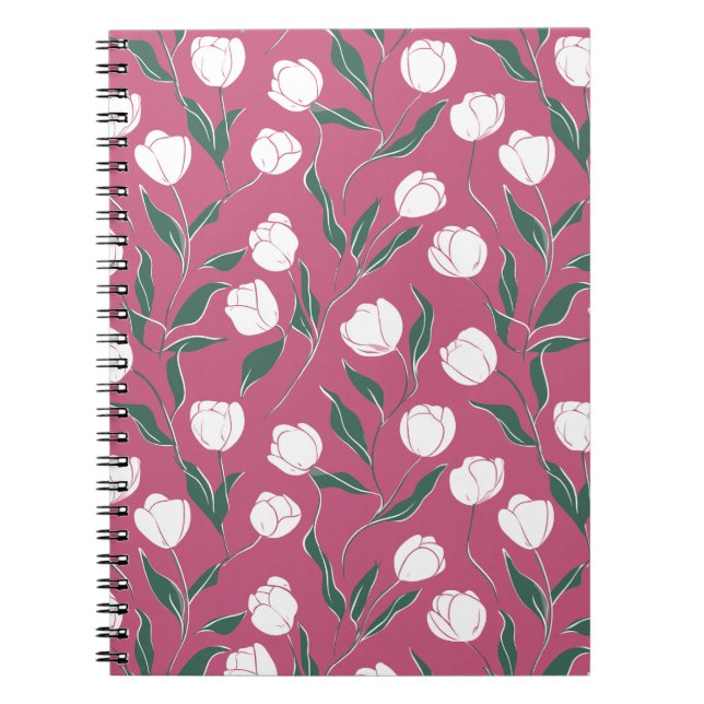 Moderne rosa Tulpe weißes Blumenmuster Notizblock (Vorderseite)