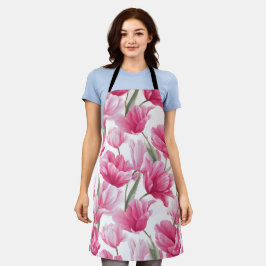 Moderne rosa Tulpe weißes Blumenmuster Schürze