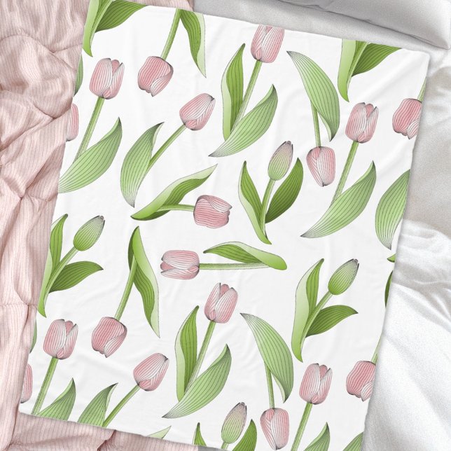 Moderne rosa Tulpen-Blumenmuster Fleecedecke (Von Creator hochgeladen)