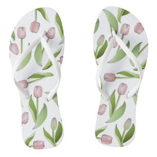 Moderne rosa Tulpenblumenmuster Flip Flops