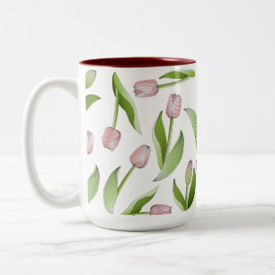 Moderne rosa Tulpenblumenmuster Zweifarbige Tasse