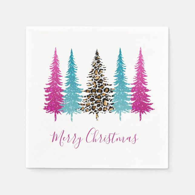 Moderne rosa Türkis Tierpräsenz Weihnachten Serviette (Vorderseite)