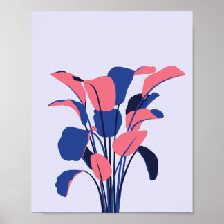 Moderne rosa und blaue botanische Kunst Print Poster