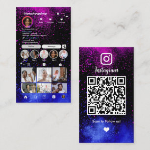 Moderne rosa und blaue Instagram-QR-Code Social-Me Visitenkarte