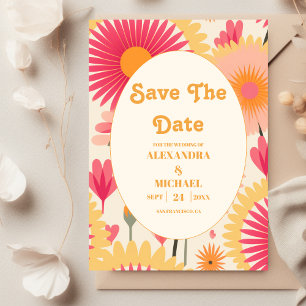 Moderne rosa und gelbe Retro Blumenhochzeit Save The Date