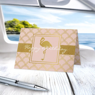 Moderne Rosa und Gold Glitzer Flamingo Birthday Karte